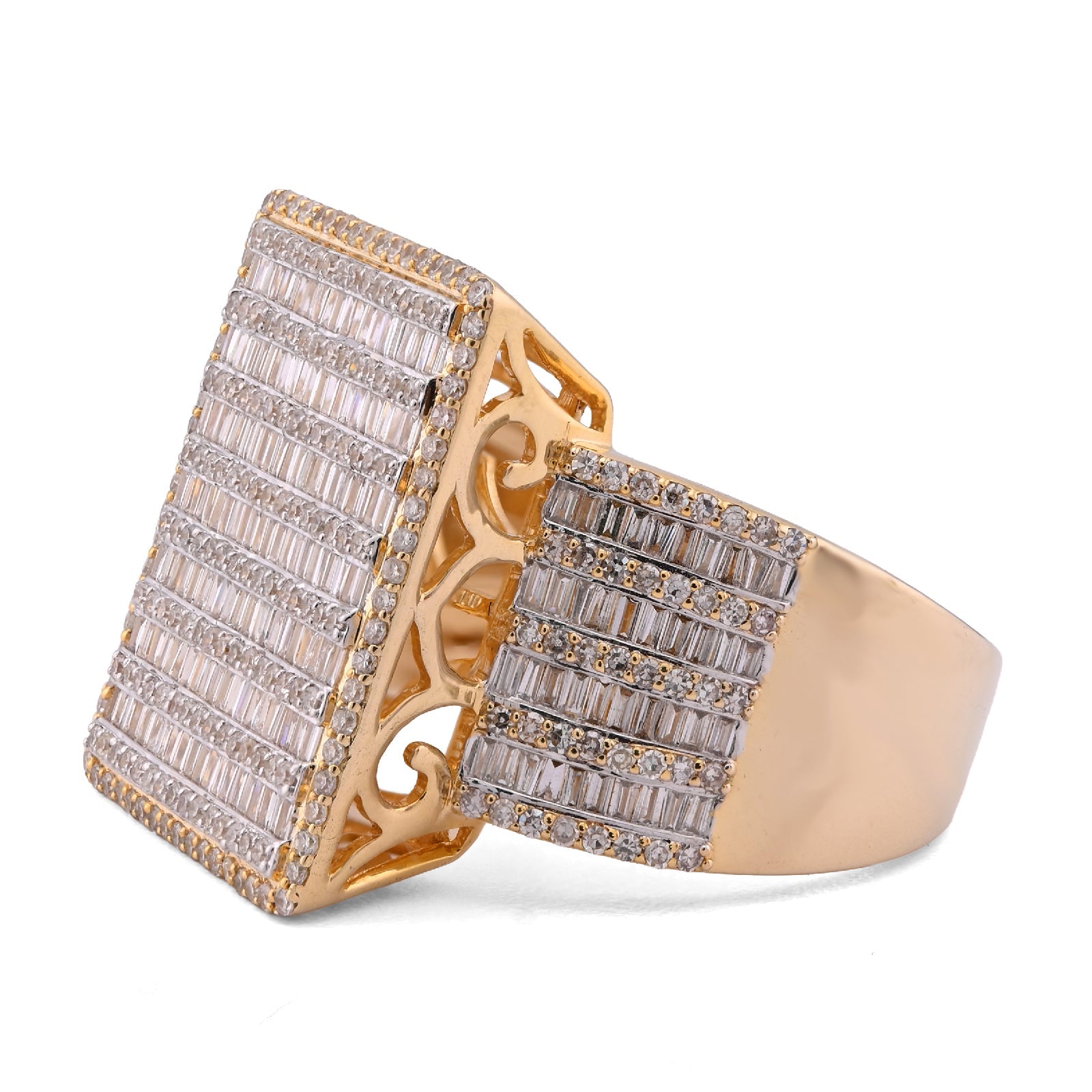 10K Yellow Gold 2.04CT Natural Diamond Big Rectangle Men Round Baguette Ring - Elite Jewelers - Rings