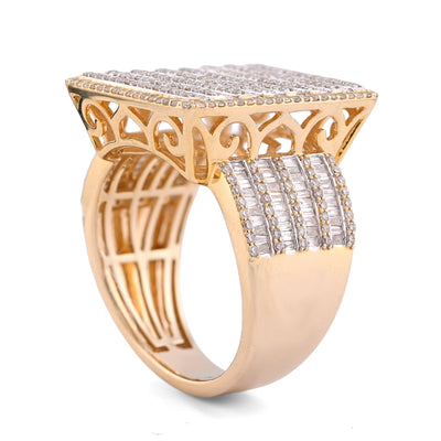 10K Yellow Gold 2.04CT Natural Diamond Big Rectangle Men Round Baguette Ring - Elite Jewelers - Rings