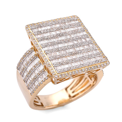 10K Yellow Gold 2.04CT Natural Diamond Big Rectangle Men Round Baguette Ring - Elite Jewelers - Rings