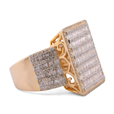 10K Yellow Gold 2.04CT Natural Diamond Big Rectangle Men Round Baguette Ring - Elite Jewelers - Rings