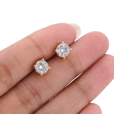 10K Yellow Gold 2.05CT Round Solitaire Lab Diamond Men Women Earring - Elite Jewelers-Earrings
