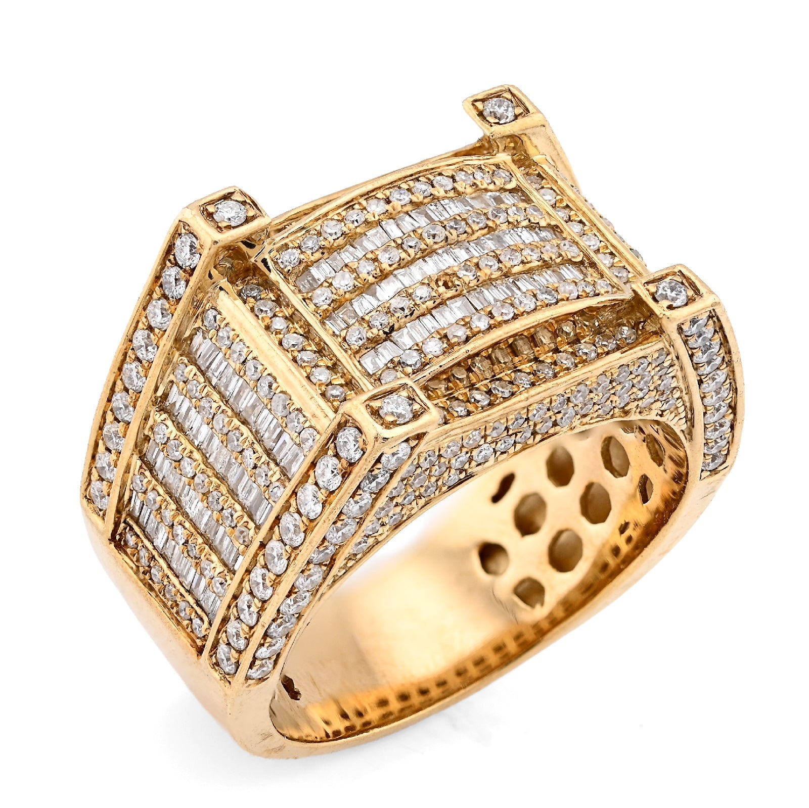 10K Yellow Gold 2.06CT Natural Diamond 3 Row Baguette Side Iced Men Pinky Ring - Elite Jewelers - Rings
