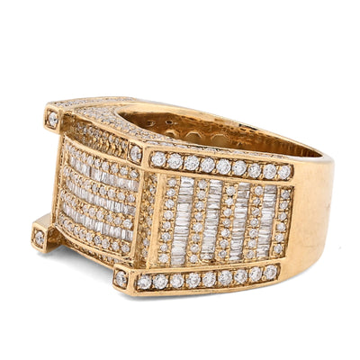 10K Yellow Gold 2.06CT Natural Diamond 3 Row Baguette Side Iced Men Pinky Ring - Elite Jewelers - Rings
