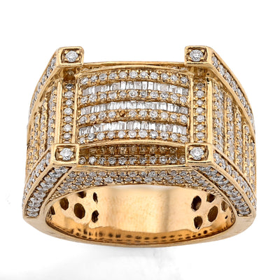 10K Yellow Gold 2.06CT Natural Diamond 3 Row Baguette Side Iced Men Pinky Ring - Elite Jewelers - Rings