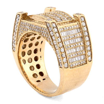 10K Yellow Gold 2.06CT Natural Diamond 3 Row Baguette Side Iced Men Pinky Ring - Elite Jewelers - Rings