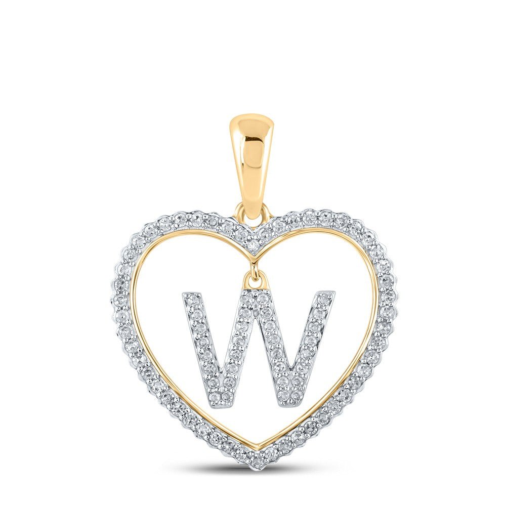 10k Yellow Gold 2.06g 0.27CTW Natural Diamond Initial "W" Pendant Heart Charm - Elite Jewelers - Charms & Pendants