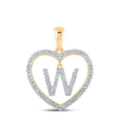10k Yellow Gold 2.06g 0.27CTW Natural Diamond Initial "W" Pendant Heart Charm - Elite Jewelers - Charms & Pendants