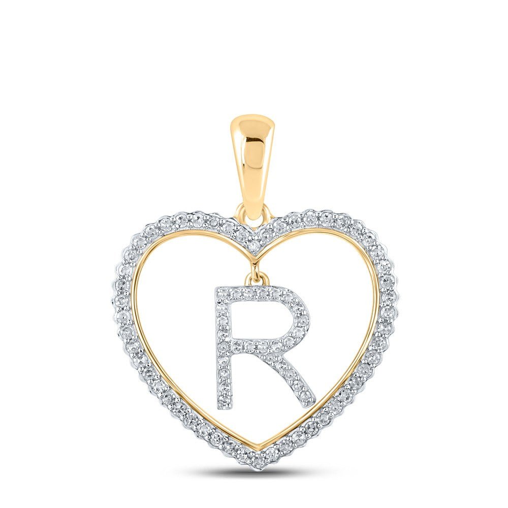 10k Yellow Gold 2.07g 0.27CTW Natural Diamond Initial "R" Pendant Heart Charm - Elite Jewelers - Charms & Pendants
