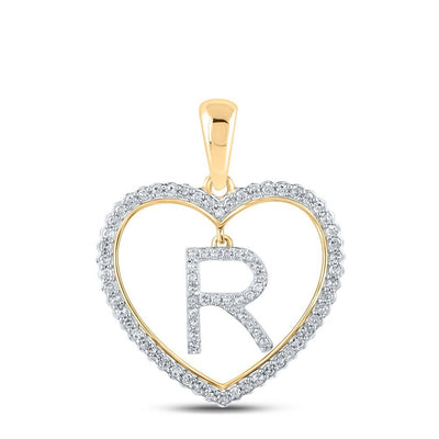 10k Yellow Gold 2.07g 0.27CTW Natural Diamond Initial "R" Pendant Heart Charm - Elite Jewelers - Charms & Pendants