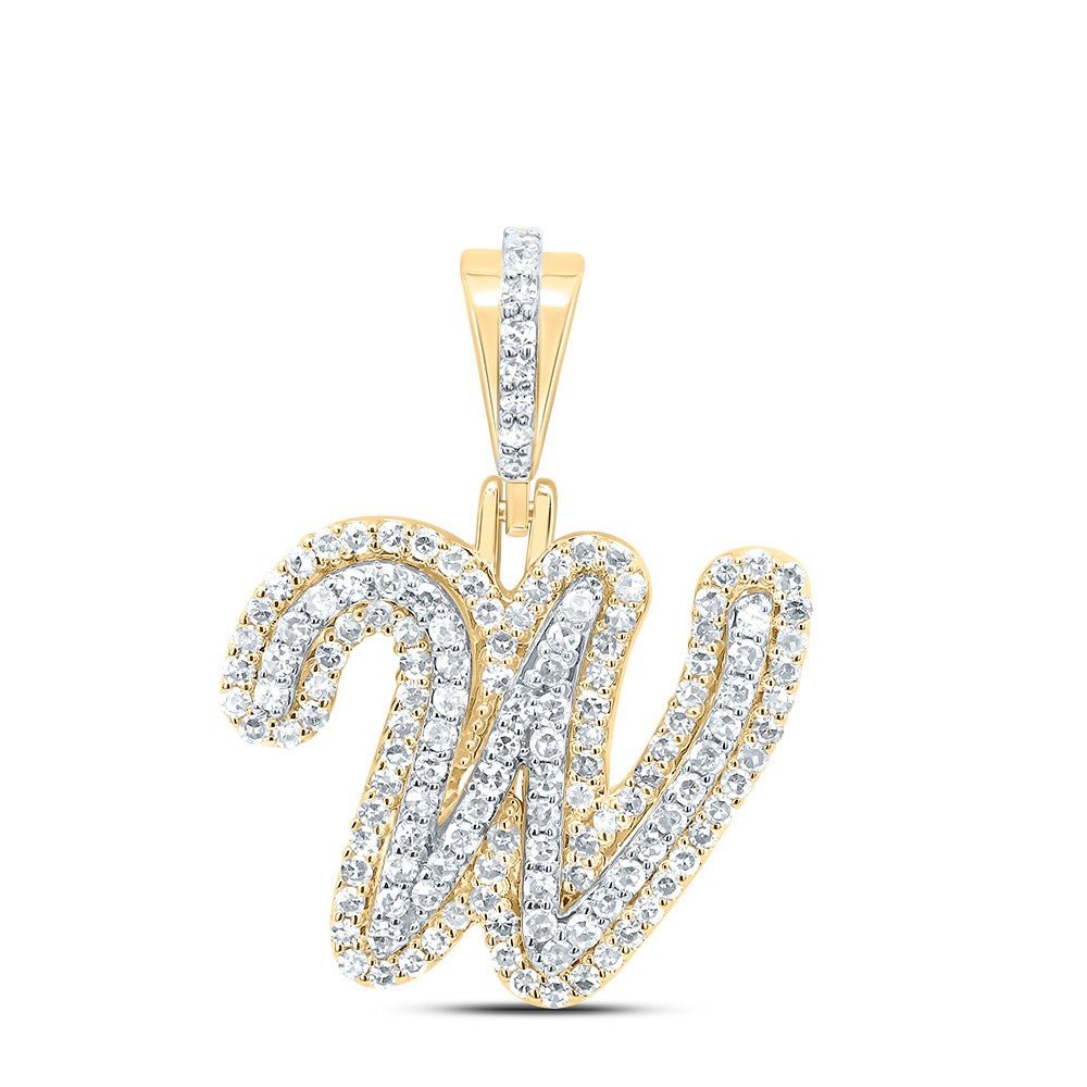 10k Yellow Gold 2.08gms 0.48CTW Natural Diamond Initial "W" Letter Pendant Charm - Elite Jewelers - Charms & Pendants