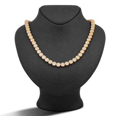 10K Yellow Gold 20CT Natural Round/Baguette Diamond 8MM Flower Cluster Tennis Chain - Elite Jewelers-Necklaces