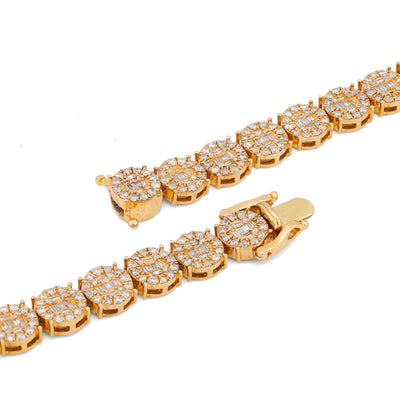 10K Yellow Gold 20CT Natural Round/Baguette Diamond 8MM Flower Cluster Tennis Chain - Elite Jewelers-Necklaces