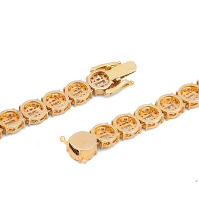 10K Yellow Gold 20CT Natural Round/Baguette Diamond 8MM Flower Cluster Tennis Chain - Elite Jewelers-Necklaces
