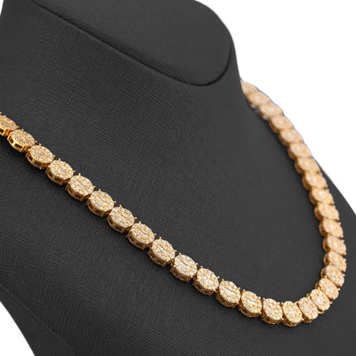 10K Yellow Gold 20CT Natural Round/Baguette Diamond 8MM Flower Cluster Tennis Chain - Elite Jewelers-Necklaces