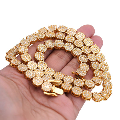 10K Yellow Gold 20CT Natural Round/Baguette Diamond 8MM Flower Cluster Tennis Chain - Elite Jewelers-Necklaces