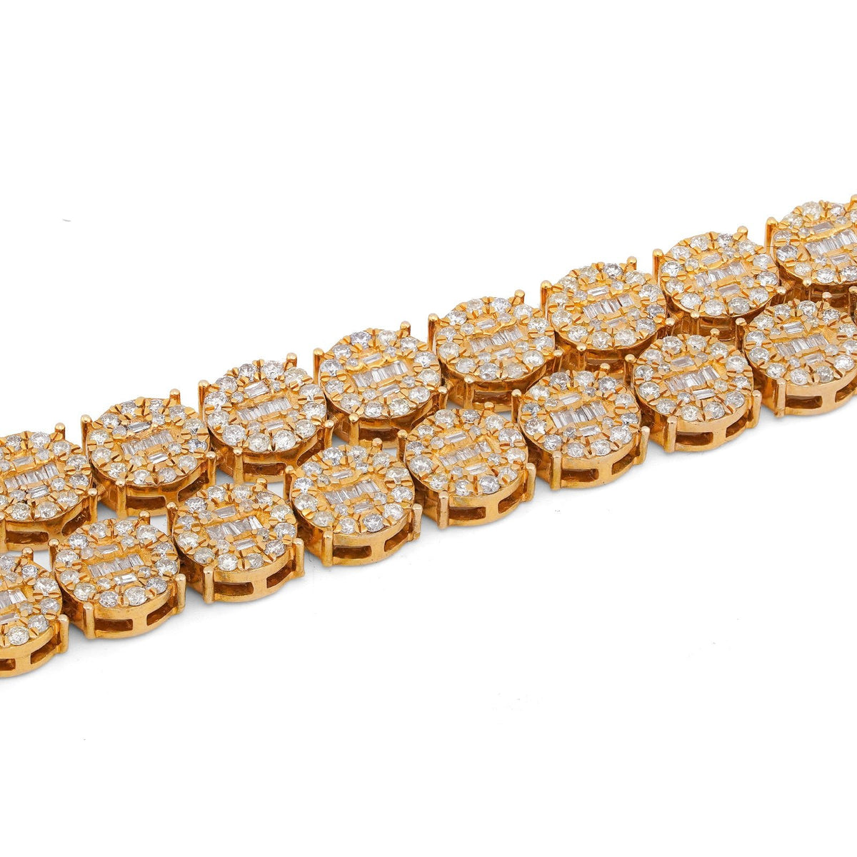 10K Yellow Gold 20CT Natural Round/Baguette Diamond 8MM Flower Cluster Tennis Chain - Elite Jewelers-Necklaces