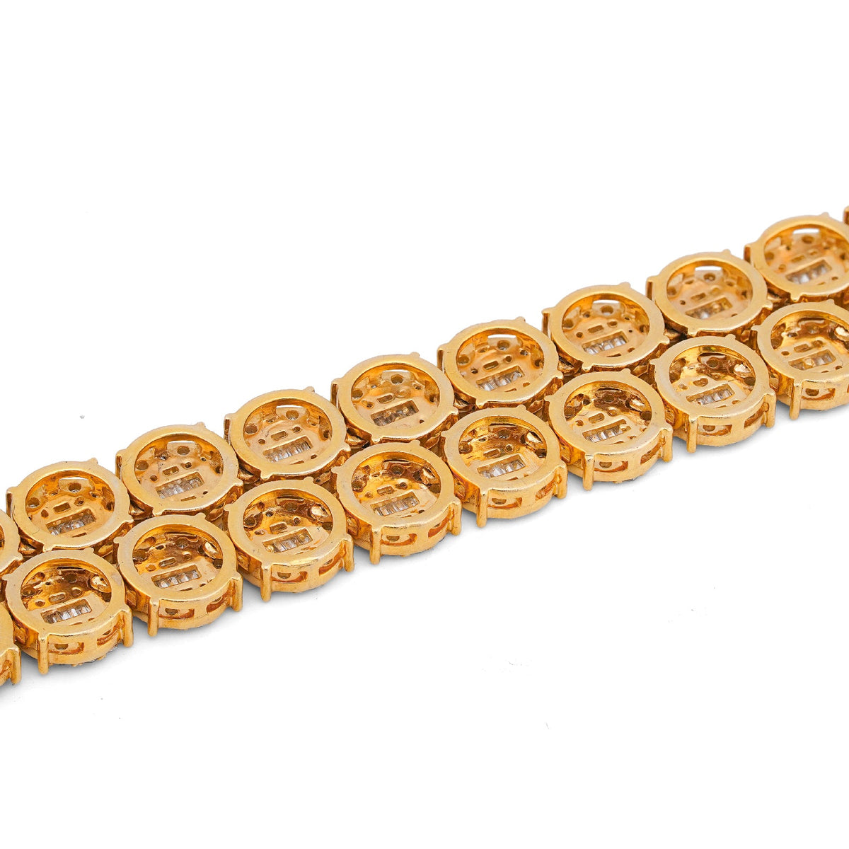 10K Yellow Gold 20CT Natural Round/Baguette Diamond 8MM Flower Cluster Tennis Chain - Elite Jewelers-Necklaces