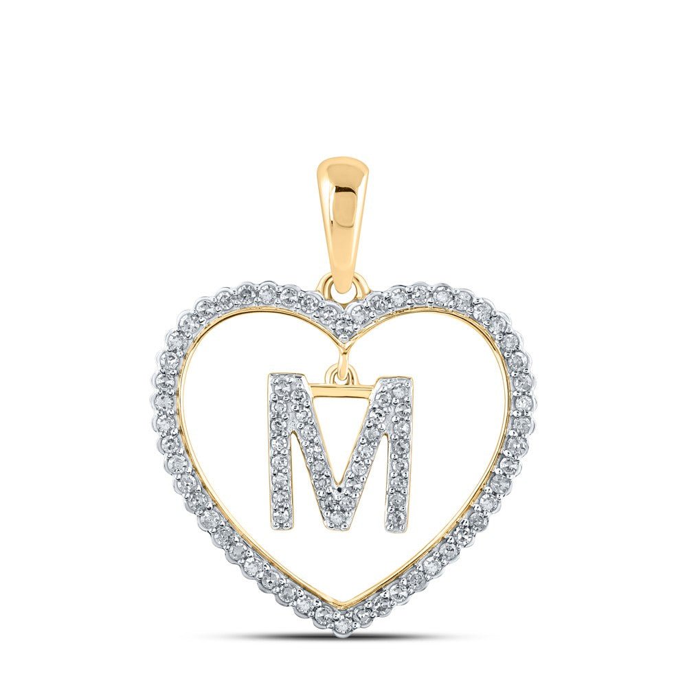 10k Yellow Gold 2.13g 0.27CTW Natural Diamond Initial "M" Pendant Heart Charm - Elite Jewelers - Charms & Pendants