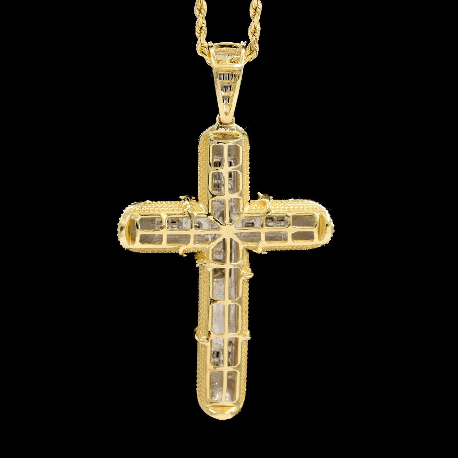 10k Yellow Gold 2.15CTW Natural Round/Baguette Diamond Cross Pendant 24.5g Charm - Elite Jewelers - Charms & Pendants