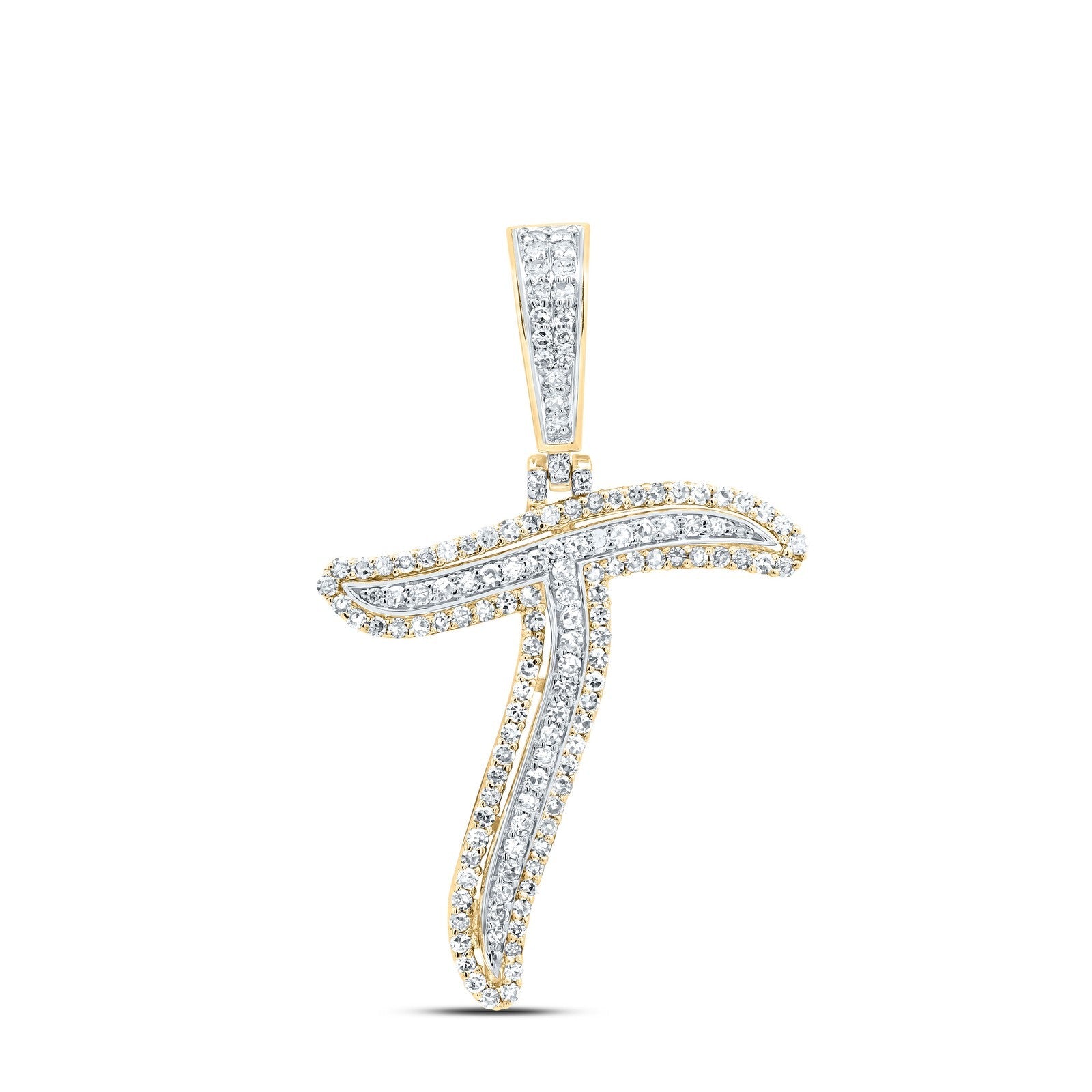 10k Yellow Gold 2.16g 0.58CTW Natural Diamond Initial "T" Pendant Alphabet Charm - Elite Jewelers - Charms & Pendants