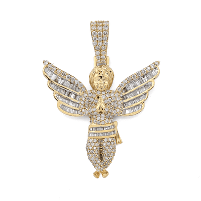 10k Yellow Gold 2.1CTW Round/Baguette Diamond Praying Angel Pendant 8.3g Charm - Elite Jewelers - Charms & Pendants