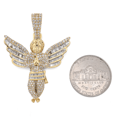 10k Yellow Gold 2.1CTW Round/Baguette Diamond Praying Angel Pendant 8.3g Charm - Elite Jewelers - Charms & Pendants