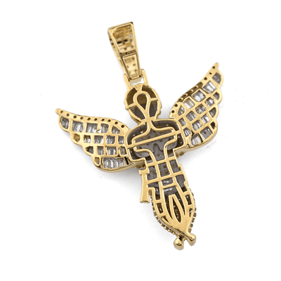 10k Yellow Gold 2.1CTW Round/Baguette Diamond Praying Angel Pendant 8.3g Charm - Elite Jewelers - Charms & Pendants
