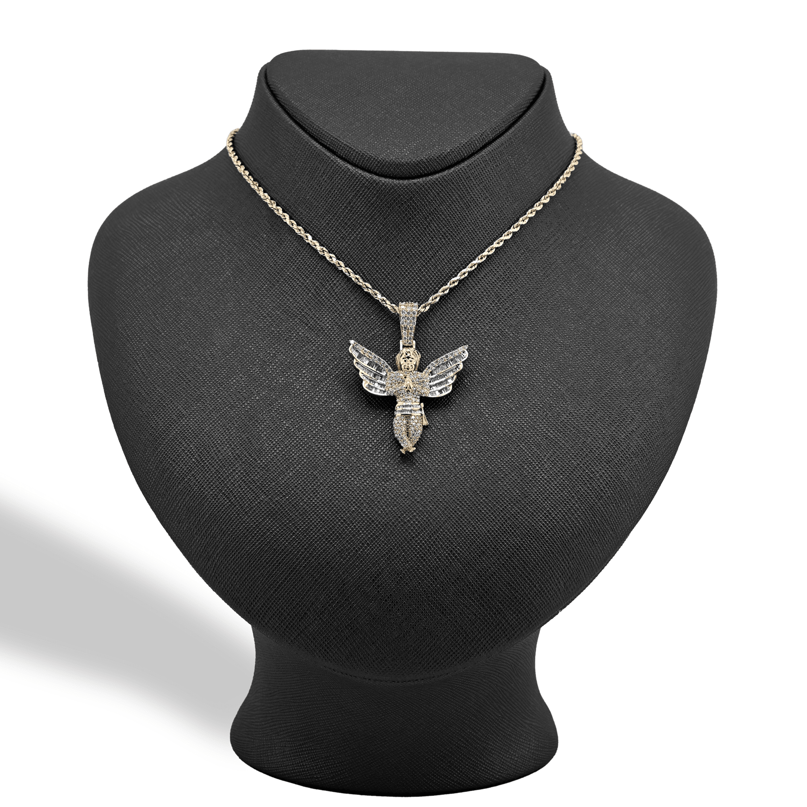 10k Yellow Gold 2.1CTW Round/Baguette Diamond Praying Angel Pendant 8.3g Charm - Elite Jewelers - Charms & Pendants