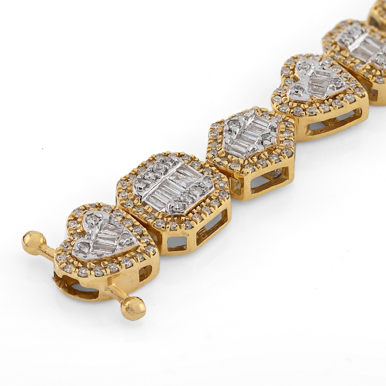 10K yellow Gold 2.33CT Natural Diamond Round/baguette Designer Bracelet 7.5MM Men Women 7" - Elite Jewelers - Bracelets