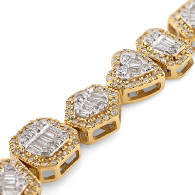 10K yellow Gold 2.33CT Natural Diamond Round/baguette Designer Bracelet 7.5MM Men Women 7" - Elite Jewelers - Bracelets