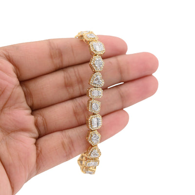 10K yellow Gold 2.33CT Natural Diamond Round/baguette Designer Bracelet 7.5MM Men Women 7" - Elite Jewelers - Bracelets