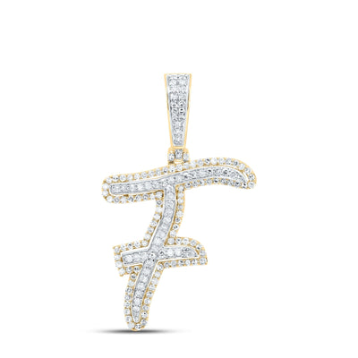 10k Yellow Gold 2.36g 0.69CTW Natural Diamond Initial "F" Pendant Alphabet Charm - Elite Jewelers - Charms & Pendants