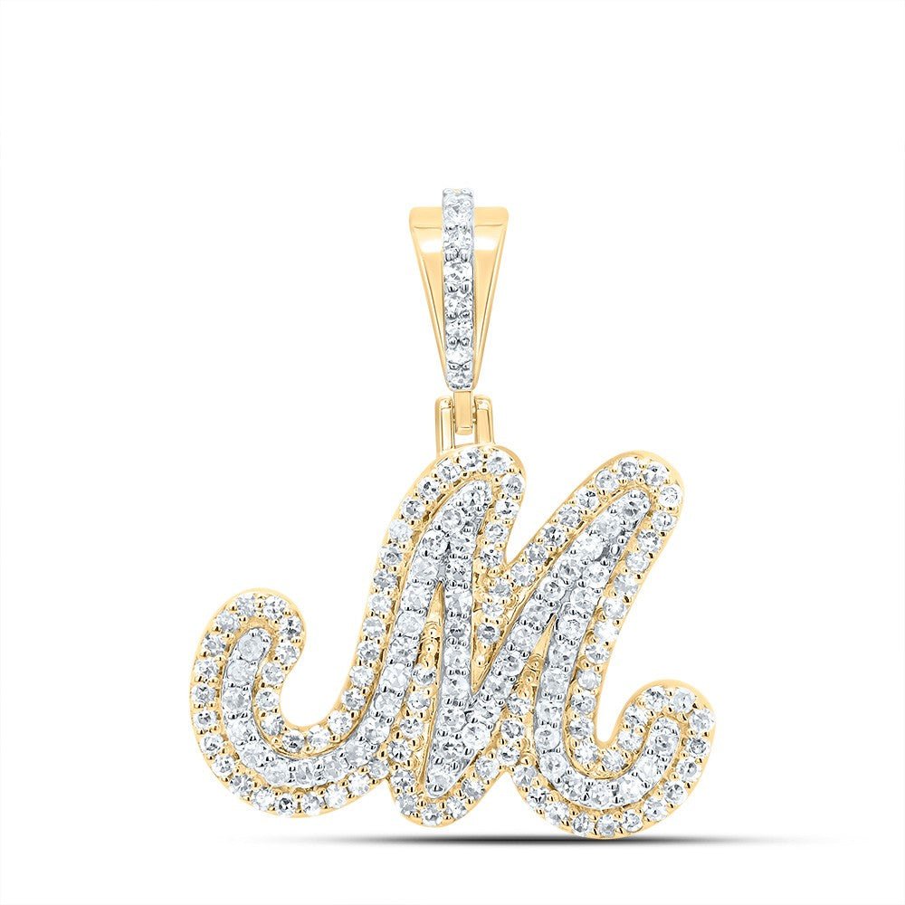 10k Yellow Gold 2.37g 0.5CTW Natural Diamond Initial "M" Pendant Alphabet Charm - Elite Jewelers - Charms & Pendants