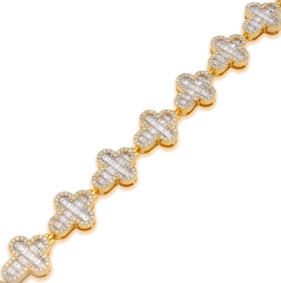 10k Yellow Gold 24.2g 4.33CTW Natural Baguette Cross Diamond Bracelet 8In 11.6MM - Elite Jewelers - Bracelets