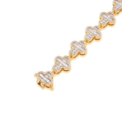 10k Yellow Gold 24.2g 4.33CTW Natural Baguette Cross Diamond Bracelet 8In 11.6MM - Elite Jewelers - Bracelets