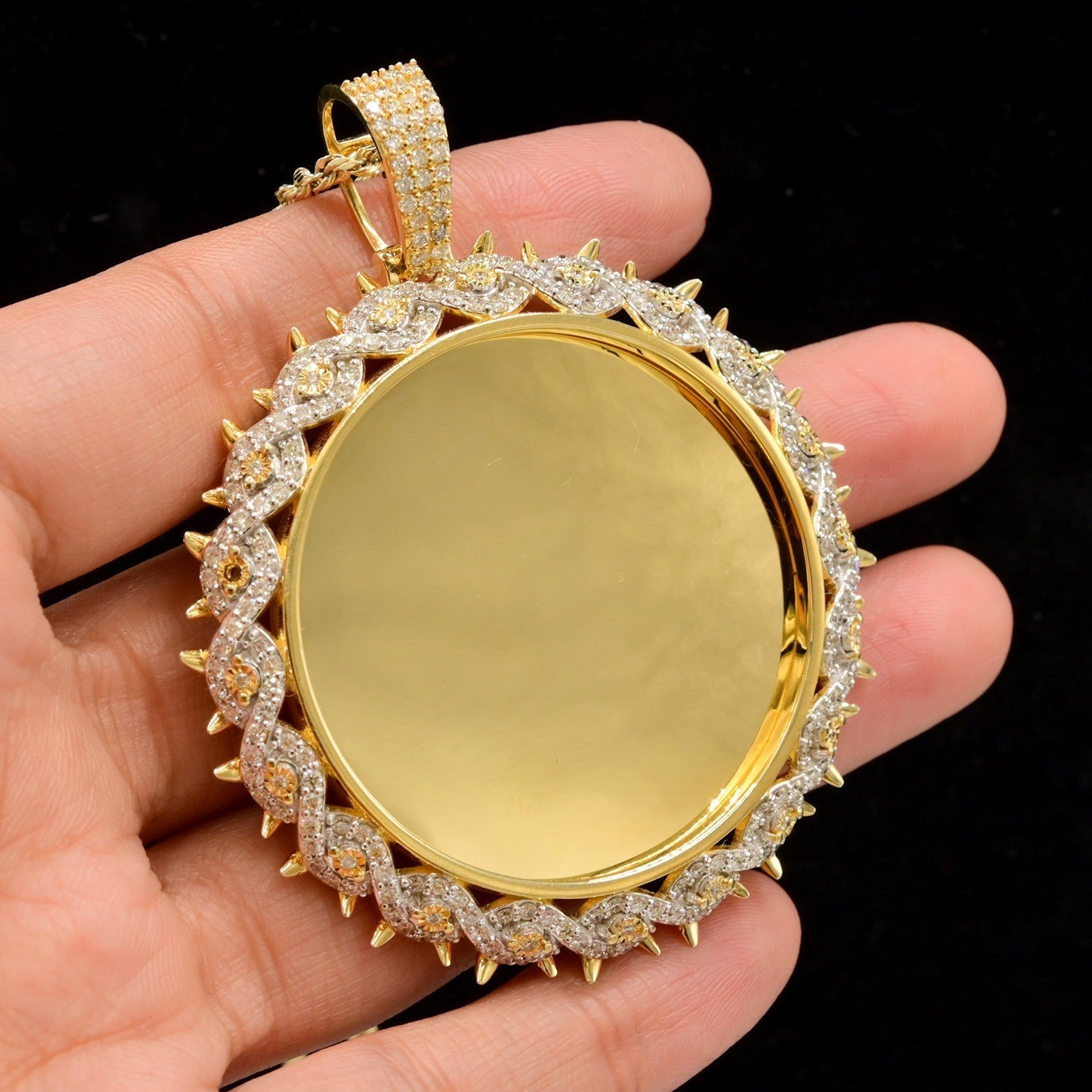 10k Yellow Gold 2.45CTW Natural Round Diamond Picture Memory Pendant 21.9g Charm - Elite Jewelers - Charms & Pendants