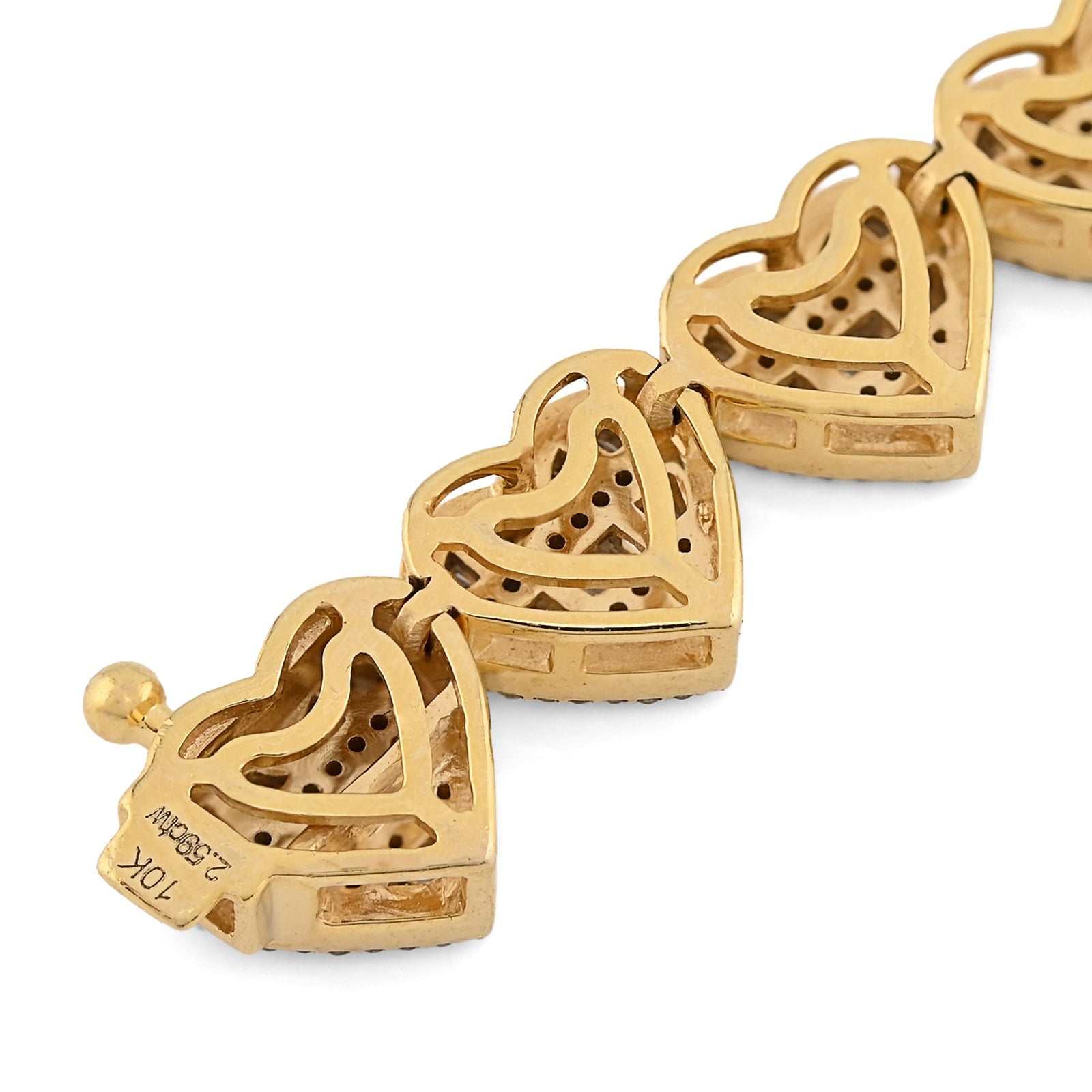 10K Yellow Gold 2.59 Ct Natural Diamond Heart Shape 7.5MM Tennis Bracelet 7" Men Women 14.4g - Elite Jewelers - Bracelets