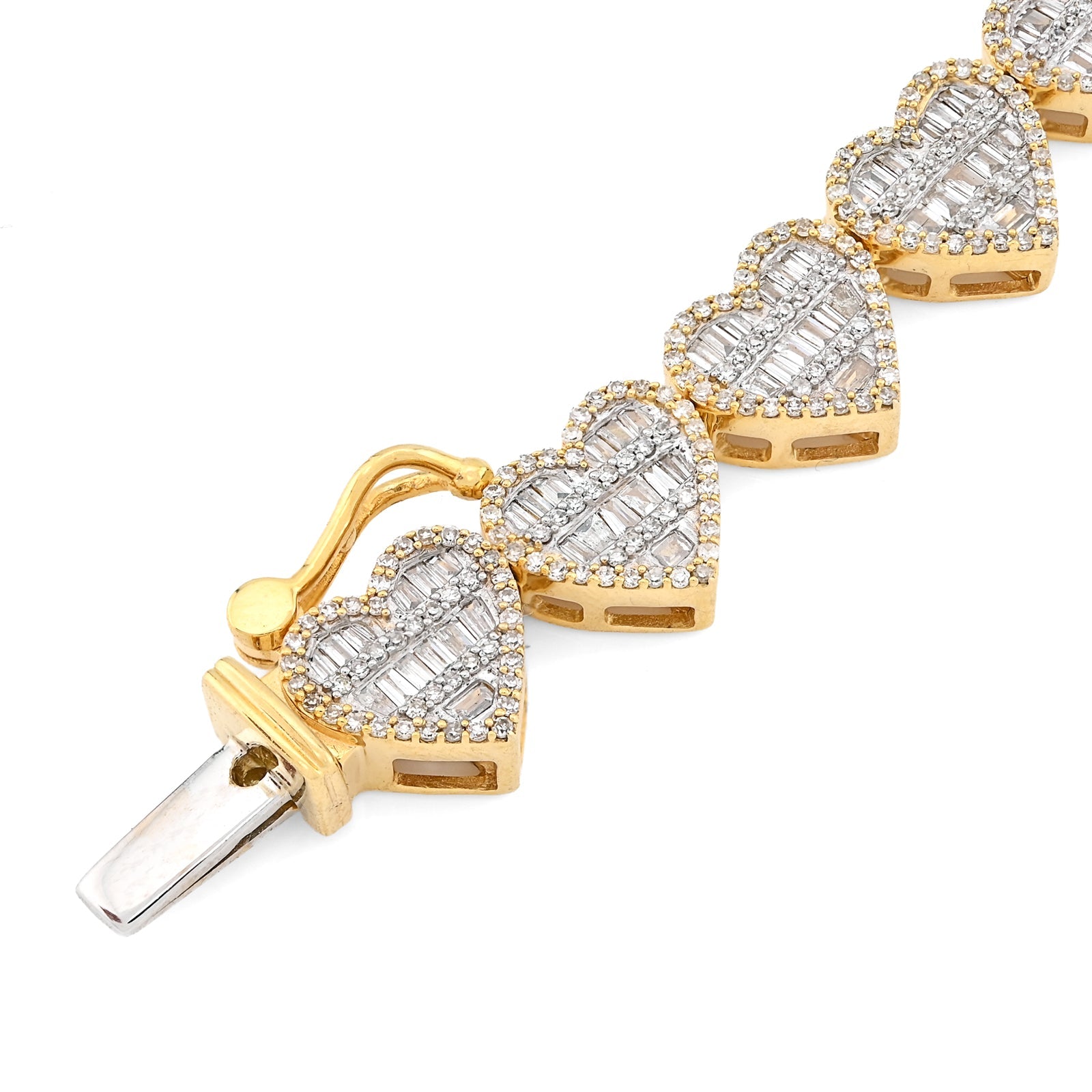 10K Yellow Gold 2.59 Ct Natural Diamond Heart Shape 7.5MM Tennis Bracelet 7" Men Women 14.4g - Elite Jewelers - Bracelets