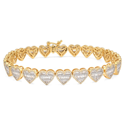 10K Yellow Gold 2.59 Ct Natural Diamond Heart Shape 7.5MM Tennis Bracelet 7" Men Women 14.4g - Elite Jewelers - Bracelets