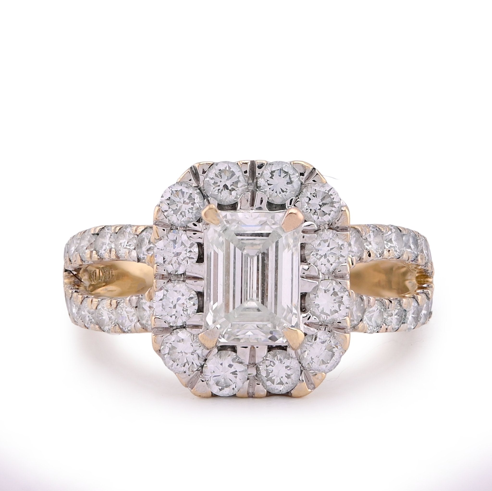 10K Yellow Gold 2.5CT Centre Emerald Round Diamond Halo Women Lab Ring - Elite Jewelers - Rings
