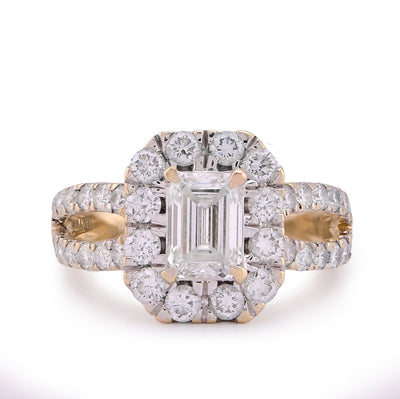 10K Yellow Gold 2.5CT Centre Emerald Round Diamond Halo Women Lab Ring - Elite Jewelers - Rings