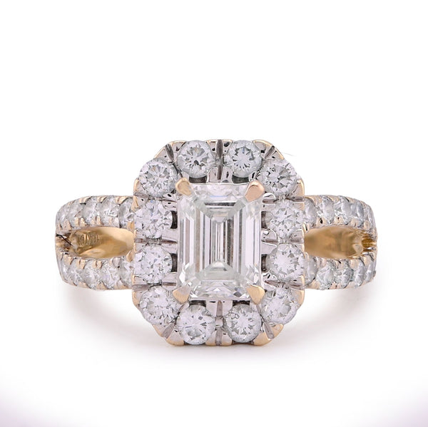 10K Yellow Gold 2.5CT Centre Emerald Round Diamond Halo Women Lab Ring - Elite Jewelers - Rings