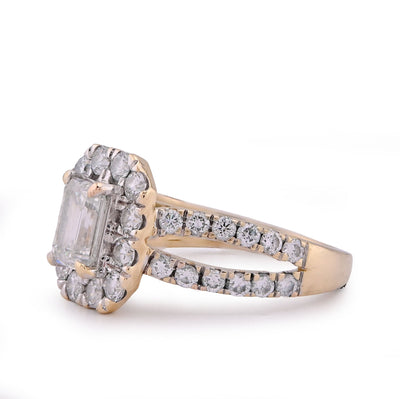 10K Yellow Gold 2.5CT Centre Emerald Round Diamond Halo Women Lab Ring - Elite Jewelers - Rings