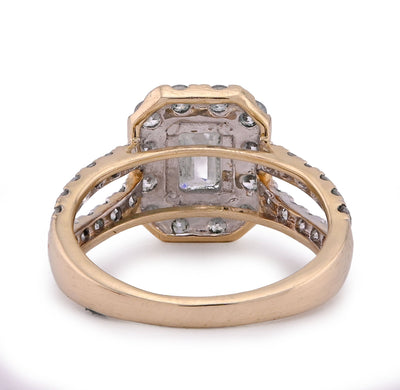 10K Yellow Gold 2.5CT Centre Emerald Round Diamond Halo Women Lab Ring - Elite Jewelers - Rings