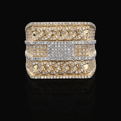 10K Yellow Gold 2.5CT Natural Diamond Rectangular Two Row Cuban link Design Men Ring 10g - Elite Jewelers - Rings
