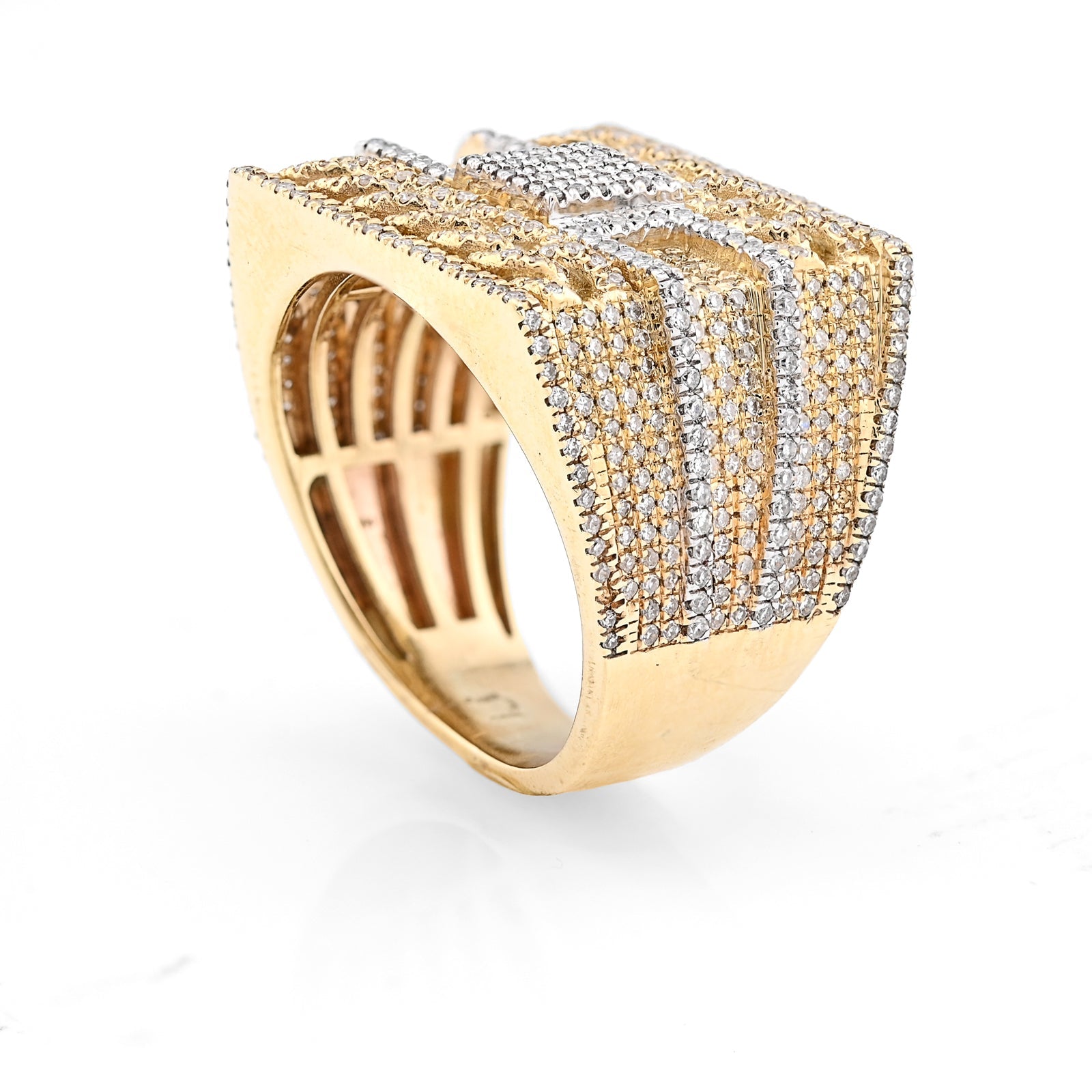 10K Yellow Gold 2.5CT Natural Diamond Rectangular Two Row Cuban link Design Men Ring 10g - Elite Jewelers - Rings