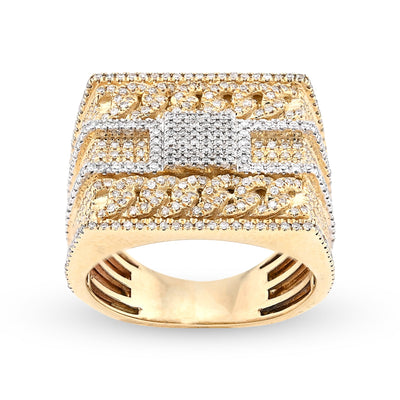 10K Yellow Gold 2.5CT Natural Diamond Rectangular Two Row Cuban link Design Men Ring 10g - Elite Jewelers - Rings