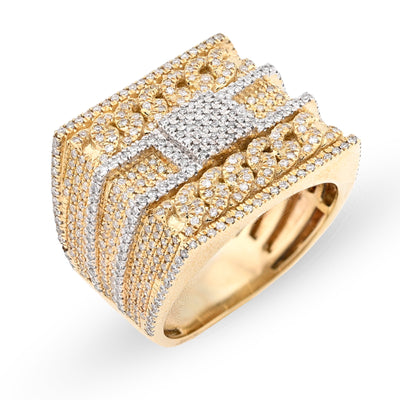 10K Yellow Gold 2.5CT Natural Diamond Rectangular Two Row Cuban link Design Men Ring 10g - Elite Jewelers - Rings