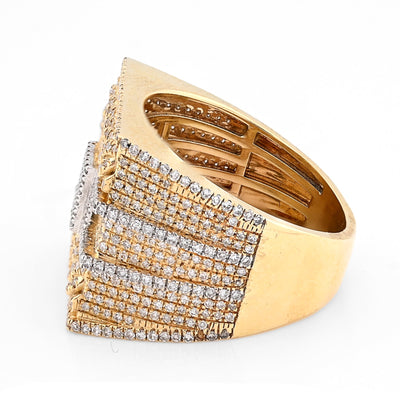 10K Yellow Gold 2.5CT Natural Diamond Rectangular Two Row Cuban link Design Men Ring 10g - Elite Jewelers - Rings