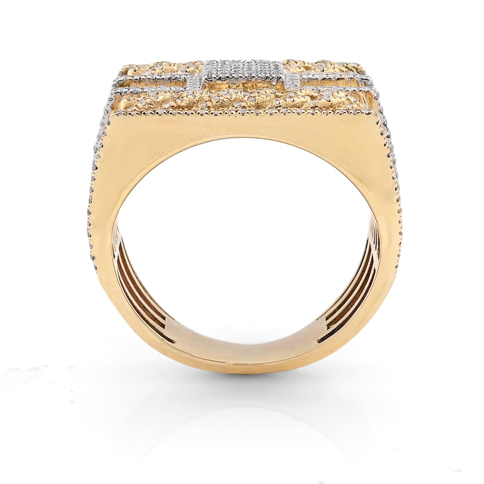 10K Yellow Gold 2.5CT Natural Diamond Rectangular Two Row Cuban link Design Men Ring 10g - Elite Jewelers - Rings